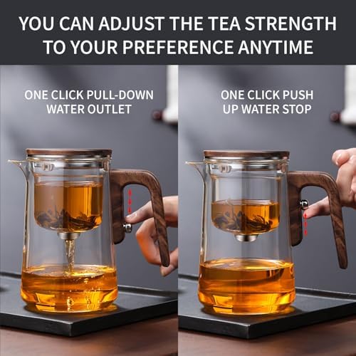 Magnetic Filter Teapot, 800ml with Tea Tongs and Brush, Enchanti Removable Tea Infuser Glass Teapot Pure Solid Wood Handle - Image 4