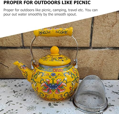 Healeved Enamel Tea Kettle with Ceramic Handle and Infuser 2.2L Water Kettle Coffee Pot Classic Floral Tea Kettle Steel Teapot for Stovetop Induction Cooker No Whistling Yellow - Image 4