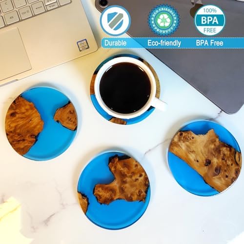 Drink Coaster Set, Wooden Bar Coasters, Resin Coaster for Coffee Table, Tabletop Decorative Artwork, Unique, Handmade & Aesthetically Pleasing for Home, Office, Bar Decor,Coasters Set of 4 - Image 2