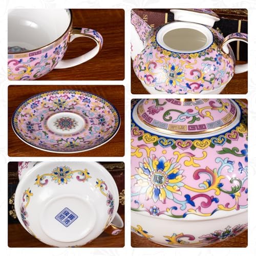 KAMMAK Tea for One Set, Ceramic Teapot, Bone China Tea Set, Cup and Saucer - Image 4