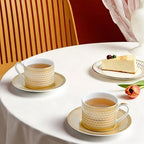 Luxury White & Gold Embossed Tea Cups and Saucers with Teapot, Sugar Bowl, & &Creamer, Vintage European Porcelain Coffee Set for Tea Party, Wedding, Gift (Gold, 4pcs/set) - Image 2