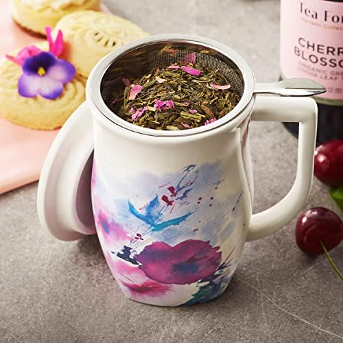 Tea Forte Ceramic Fiore Tea Cup with Infuser, Verbena Blossom, 14 oz - Image 2