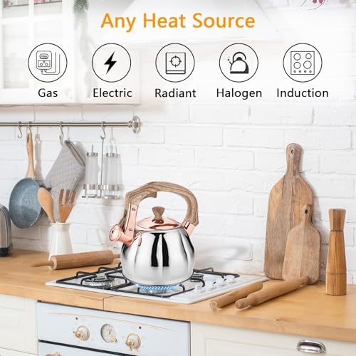 Stainless Steel Tea Kettle for Stove Top Teakettles Stovetop Whistling with Heat Proof Ergonomic Handle 2.5 Quart - Image 4
