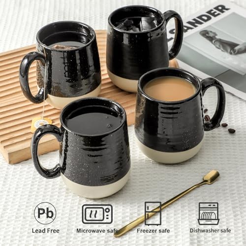 HASENSE Ceramic Coffee Mugs Set, 15 oz Large Coffee Cups Set of 4, Tea Cups with Handle for Men and Women, Latte Mugs for Coffee, Tea, Milk, Hot Chocolate, Microwave Dishwasher Safe, Black - Image 4