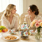 20 Piece Porcelain Tea Set with Metal Holder European Floral Pattern Tea Pot Tea Cup Tea Saucer Teaspoon for Women Adult Party Large Version - Image 5