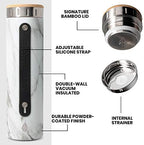Elemental Iconic Stainless Steel Water Bottle Infuser, 20oz Triple Wall Vacuum Insulated Water Bottle, Reusable Fruit & Tea Infuser Thermal Bottle with Internal Strainer and Bamboo Lid - White Marble - Image 3