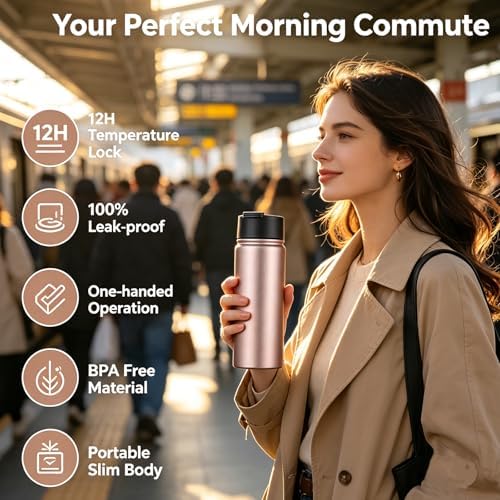 Sivaphe Infuser Water Bottle with Removable Strainer for loose leaf Tea 18/8 Stainless Steel 32 oz Insulated Tea Tumbler Gift for Women Rosegold - Image 2