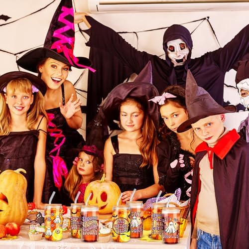 8 Pcs Halloween Ghost Glass Cups with Lids and Straws, 16 oz, Cute - Image 4