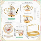 22 Pcs Vintage Porcelain Tea Sets for 6, White Magnolia Floral - Image 2