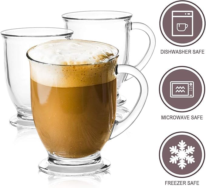 450ml Glass Coffee Mugs – Set of 2 | Clear Coffee Cups with Handles | Perfect for Latte, Cappuccino, Espresso, Tea & Hot Beverages - Image 4