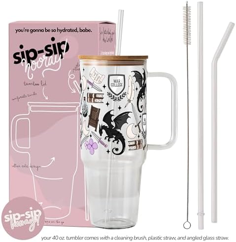 Sip-Sip Hooray! Basgiath War College 40oz Glass Tumbler with Lid and Straw - Image 2