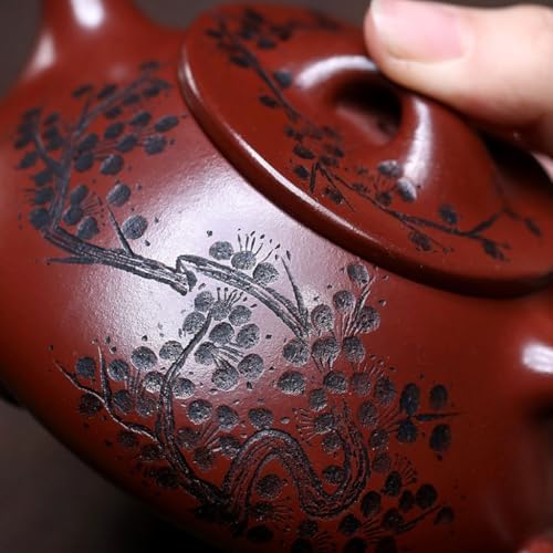 Tea Kettle Creative Purple Clay Hand-Carved Plum Blossom Teapot Home Desktop Tea Infuser Ceramic Tea Infuser - Image 3