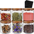 Small Glass Jars with Labels Spice Jar Round Storage Canister with Wooden Lid Clear Glass Food Jar for Pantry Sugar Tea Coffee Bean Spice Nuts Cookies Bath Salts (6 * 420ml(14oz)) - Image 2