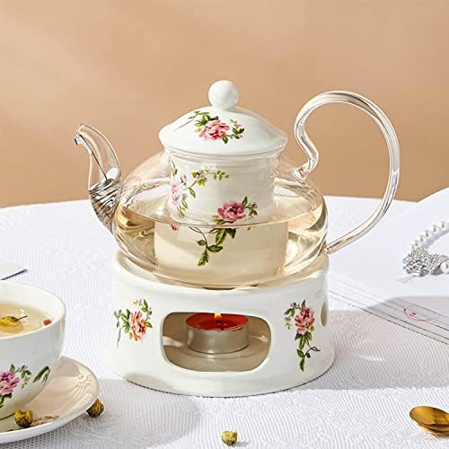 Glass Tea Pot Warmer Set 22oz Glass Teapot with Removable Loose Tea Infuser and Candle Holder Warmer Heating Base Elegant Teapot Gift Set Stovetop Safe Kettle,Style 4-7.,Style 5-7.67 x 8.68 inch - Image 4