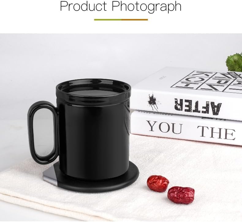 Smart Coffee Ceramic Mug Warmer & Phone Charger 18W | 2-in-1 Waterproof Design | 55℃ Electric Heating Ceramic Mug Perfect for Office Desk Ideal for Gifting, Free Pen (Black) - Image 4
