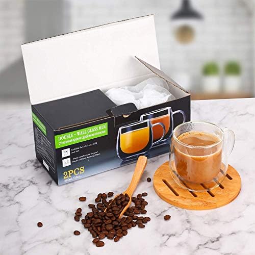 CNGLASS 10oz(2-pack) Double Wall Coffee Glass Mugs and 13.5oz(2-pack) Glass Cups - Image 5