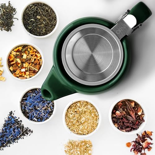 ORNA Ceramic Teapot with Tea Infuser – Small Tea Pot for Loose Leaf Tea – 550ml / 18.6 Oz Porcelain Teapot for 2 Cups with Tea Strainer (Forest Green) - Image 6