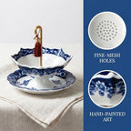 Tea Umbrella Infuser, Ceramic Tea Strainer Umbrella Shape, Blue White Porcelain Loose Leaf Tea Filter with Base, Oriental Kung Fu Tea Diffuser for Brewing (Peony, 2PCS) - Image 4