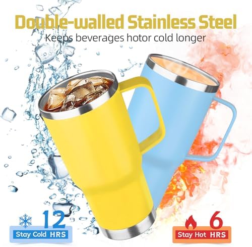 20oz Stainless Steel Insulated Tumbler with Handle and Lid, Double Wall Vacuum Insulated Coffee Mug, Leak Proof Travel Mug for Hot and Cold Drink, Mix Color-4 Pack - Image 3