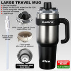 HI-Hotcup-42.58oz Insulated Stainless Steel Travel Mug with Handle, 316/Ceramic Liner Vacuum Tumbler, Leak-Proof Hot Cold Coffee Cup with Straw & Tea Infuser for Car, Outdoor-002 - Image 4