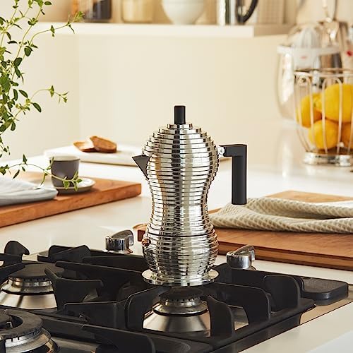 Alessi MDL02/3 B "Pulcina" Stove Top Espresso 3 Cup Coffee Maker in Aluminum Casting Handle And Knob in Pa, Black - Image 5
