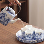 Enamel Ceramic Tea Set, Large-capacity Portable Teapot, Blue and White Porcelain Thin-walled Teacups with Tray, Perfect for Father's Day, Mother's Day, Birthdays, and Christmas - Image 2