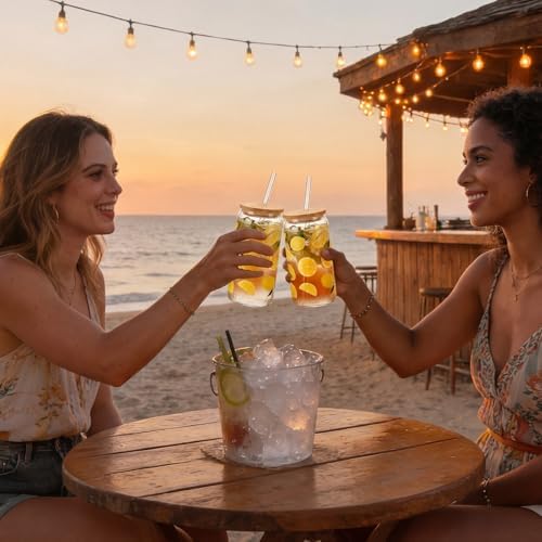 Vesici 6 Set Lemon Glass Cups 16 oz Summer Drinking Tumbler with Lid Straw and Stopper Can Shaped Beer Iced Coffee Cup Appreciation Gifts with Cards and Bow for Summer Party Favor Decorations - Image 4