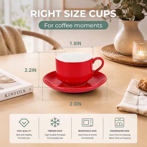 8 Ounce Cappuccino Cups Set of 4, Red - Image 2