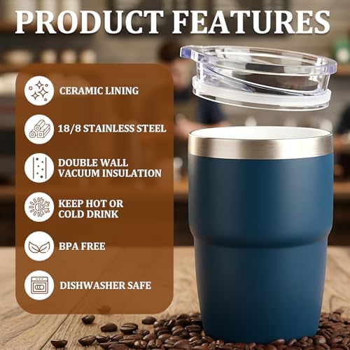 Zenbo 8 oz Stackable Espresso/Coffee Cups with Magnetic Lid, Ceramic-Lined - Image 2