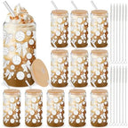 12 Pack 16 oz Volleyball Glass Cups with Lid and Straw Sports Glass Clear Reusable Cups Iced Coffee Drinking Tumbler for Sports Themed Party Favors Team Gifts Birthday Party Supplies by Yetene