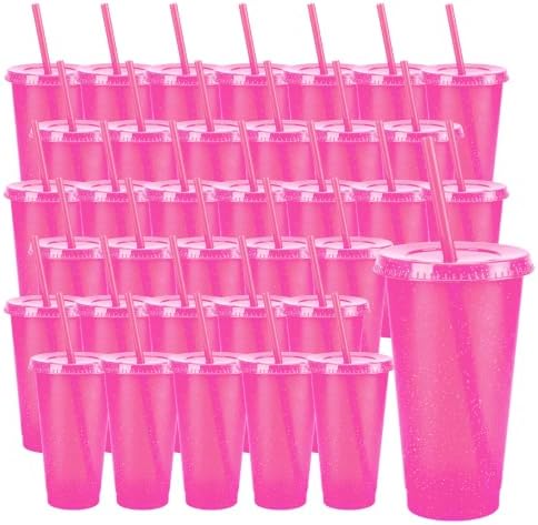 36 Pcs Hotpink Tumblers with Straw & Lid - 24oz Coffee Cups by Pineburg