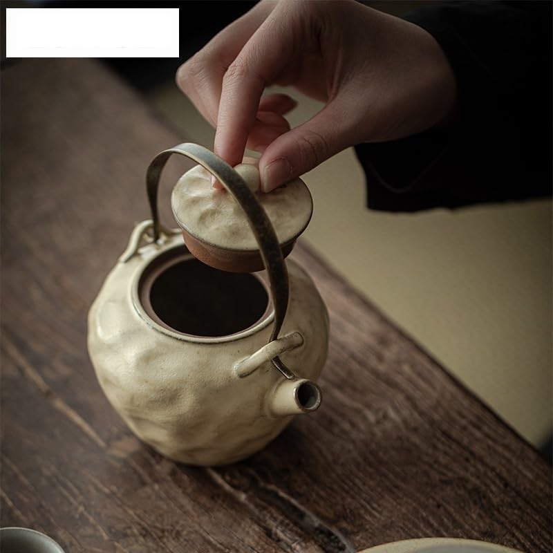 Tea Pots For Loose Tea 320ml Rough Pottery Handmade Teapot Japanese Filter Loop-handled Teapot Tea Brewing Kettle Teaset Tea Pots Coffee Pot Tea Infuser Pot(B 12X13.8CM 320ML) - Image 5