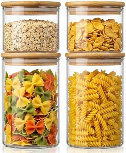 32 oz & 21 oz Round Glass Food Storage Containers with Bamboo Lids, 4 Pack by HomArtist