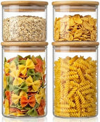 32 oz & 21 oz Round Glass Food Storage Containers with Bamboo Lids, 4 Pack by HomArtist