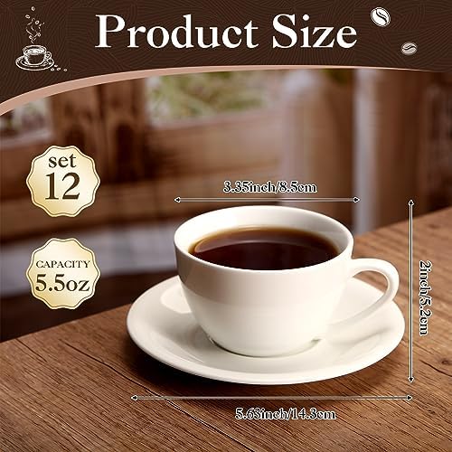 Maxdot 12 Set 5.5 OZ Porcelain Espresso Cups and Saucers White - Image 2