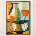 Matcha Tea Set Wall Art, Colorful Abstract Kitchen Print with Bowl, Whisk and Vases, Mid Century Boho Decor - 20x28 in (50x70 cm) by Unknown