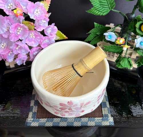Japanese Traditional Mino Ware Handcrafted Mini Matcha Chawan Tea Bowl Cup Set With Chasen Bamboo Tea Whisk Ceremony Tableware Pottery (Shino Sakura) - Image 4