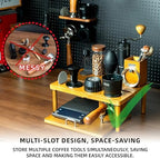 NEOUZA Espresso Organizer Station with Built-in Tamping Stand - All-in-One Bamboo Coffee Bar Workstation, Features Pull-Out Shelf, Storage for Portafilters, Tamper, Distributor & Tools - Image 5