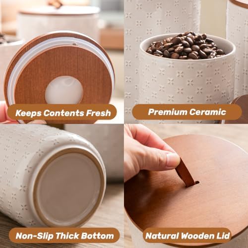 Mowtanco Embossed Ceramic Canister Set with Airtight Bamboo Lid - Image 3