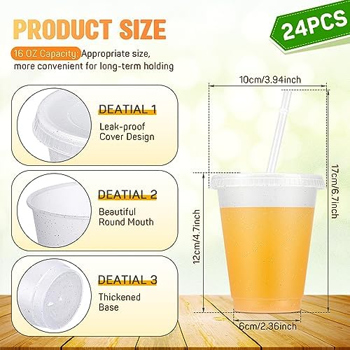 Roshtia 24 Pack 16 oz Plastic Tumblers with Lid and Straw Reusable Cups - Image 2