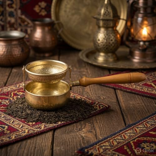 Traditional Pure Brass Tea Strainer with Fine Mesh and Handle - Image 2