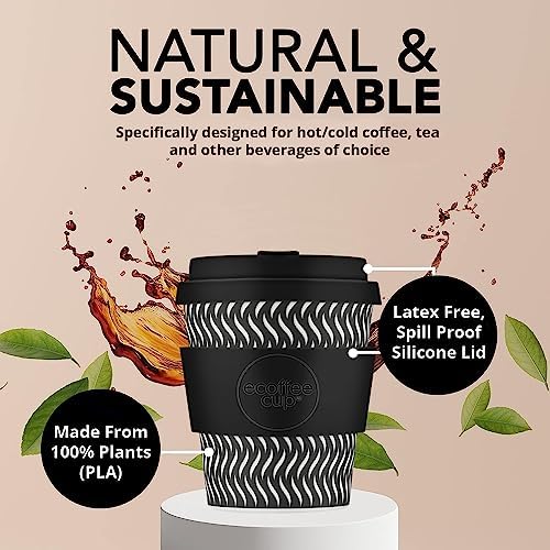 Ecoffee Cup 8oz (240ml) Reusable Coffee Cup – PLA Plant-Based Travel Mug with Silicone Lid, Melamine Free & Dishwasher Safe – Spin Foam - Image 3