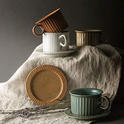 Coffee Cup Vintage Ceramic Latte Art Cappuccino Barista Cup with Saucer Stoneware Mug Couple Cup, Vertical Stripe Appearance，5.4 Oz Tea Cup(Orange) - Image 7