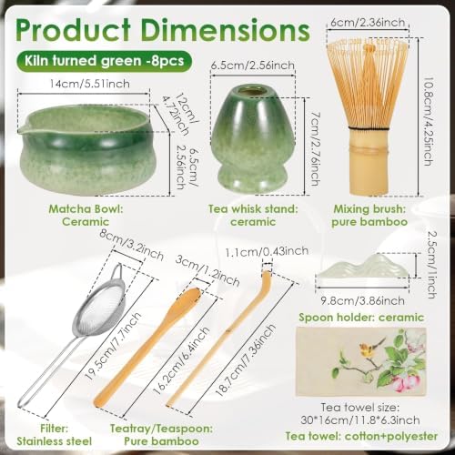 8-Piece Matcha Whisk Set with Bamboo Tools, Ceramic Bowl & Holder, Tea Sift - Image 2