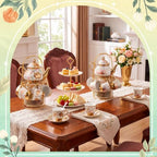 Zhehao 40 Pcs Porcelain Tea Set for Adult, with Metal Holder, Vibrant - Image 3