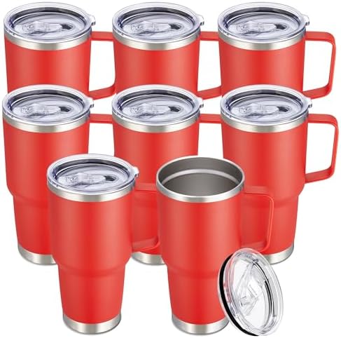 30 oz Stainless Steel Tumblers Bulk with Handle and Lid, 8 Pack by CoolYoleb