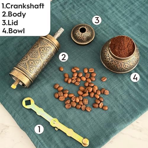 Decorative Handmade Coffee Grinder, Refillable Turkish Spice Mill, Manual Coffee Mill with Handle, Coffee Grinder Metal with Hand Crank 18 cm-7.1 inch (Antique) - Image 5
