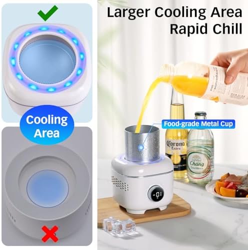 Cooling Cup with Mood Light,2 in 1 Cup Cooler Warmer for Desktop for 30.2℉-158℉,Electric Beverage Cooler with Aluminum Mug,Portable Quick Drink Chiller for Coffee Juice Cola Beer,Gifts for Women Men - Image 3