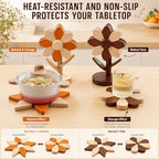 Sunflower Trivets for Hot Dishes, 5Pc Wooden Tree Trivet Stand Set - Image 6