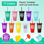 24 Pack Plastic Tumblers with Lids and Straws, Sometime You Forget You Are Awesome Gifts Reusable Cups with Lids Colorful Cups for Party, Iced Coffee Cup Bulk Tumbler (24 oz, Stylish Colors Printed) - Image 4
